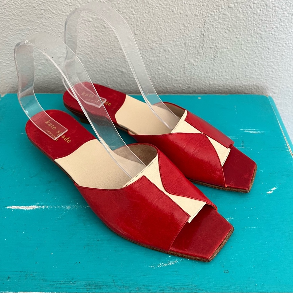 Kate Spade Red Square Open Toe Slides Sandals Size 7.5